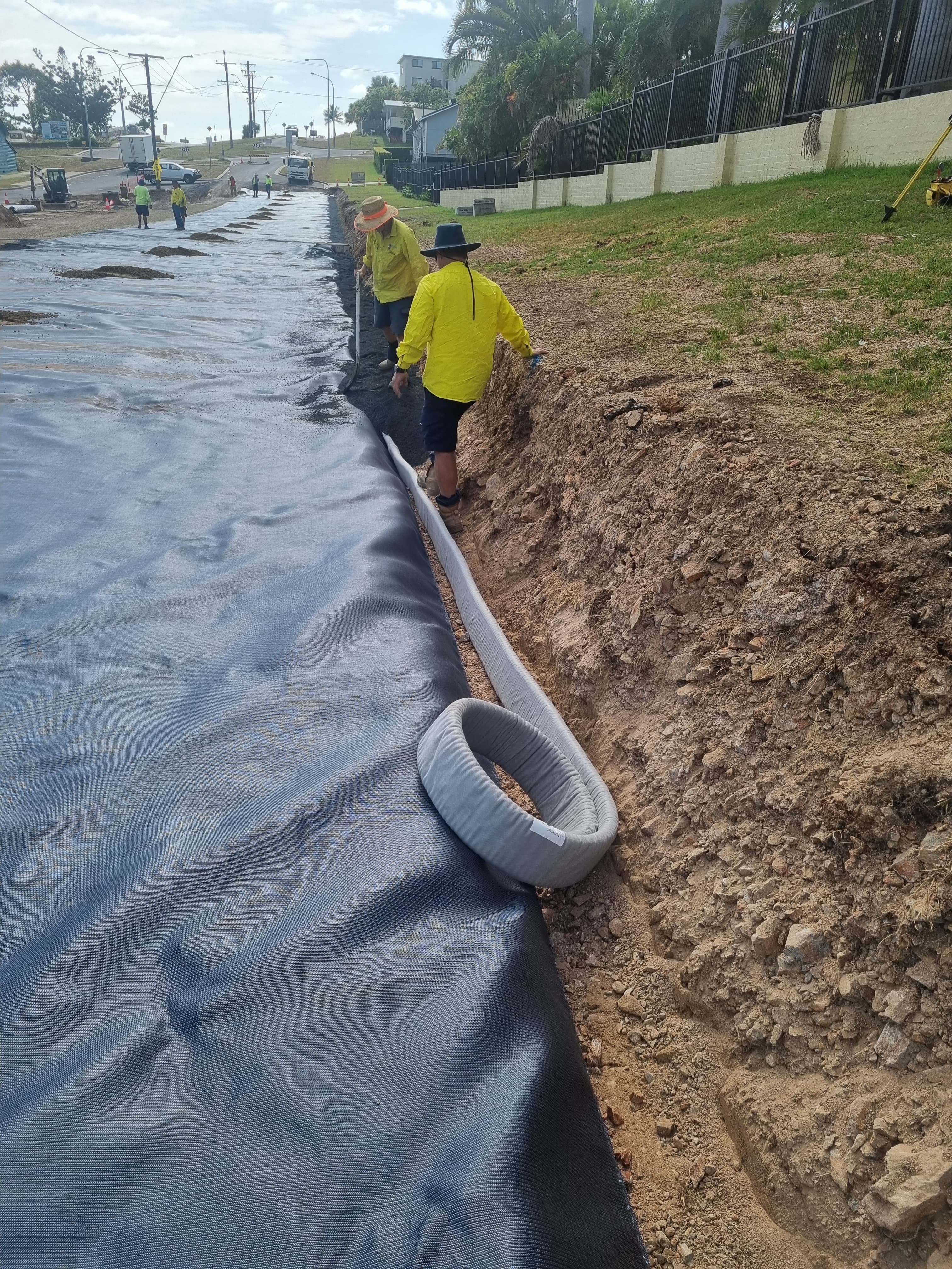 Roadside drains were installed using Megaflo Flat Panel Pipe for effective drainage